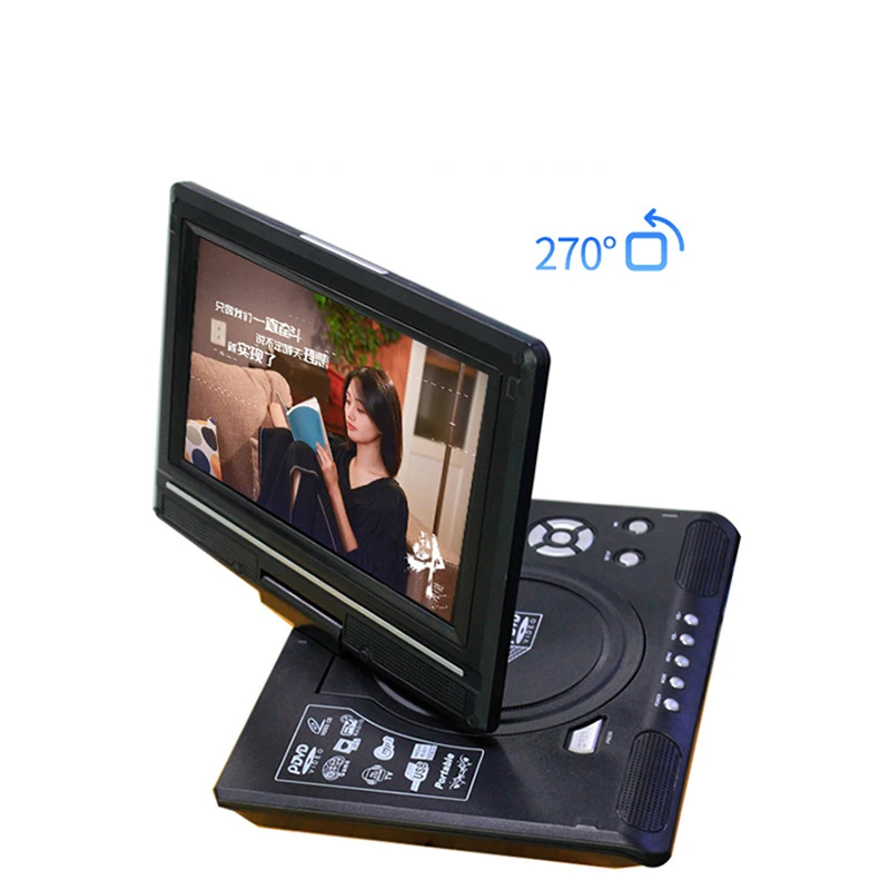 9.8Inch Portable HD TV Home Car DVD Player VCD CD MP3 DVD Player USB Cards TV Portatil Cable Game 16:9 Rotate LCD Screen