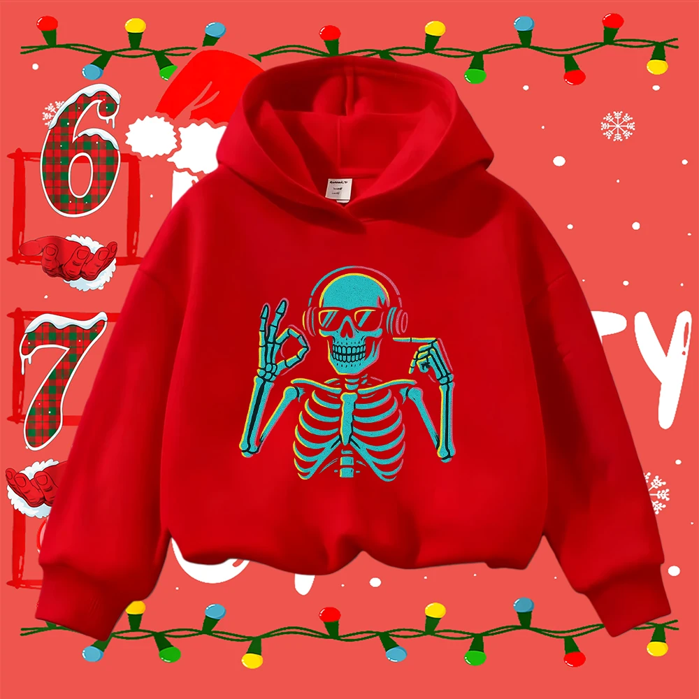 

Рождественская детская толстовка со скелетом и наушниками, повседневная толстовка с крутым принтом для мальчиков и девочек 67
