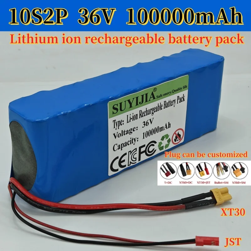 10S2P 36V Lithium Battery Pack 18650 100Ah 1000W for Scooters Electric Bikes Wheelchair Power Tools 42V 2A Charger