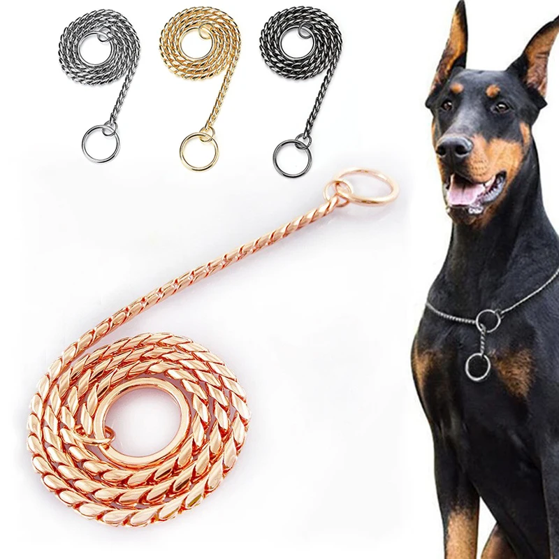 Stainless Steel Gold Dog Chain Collar P Snake Chain Metal Slip Walking Training  Chew Proof Pet Chains Collars