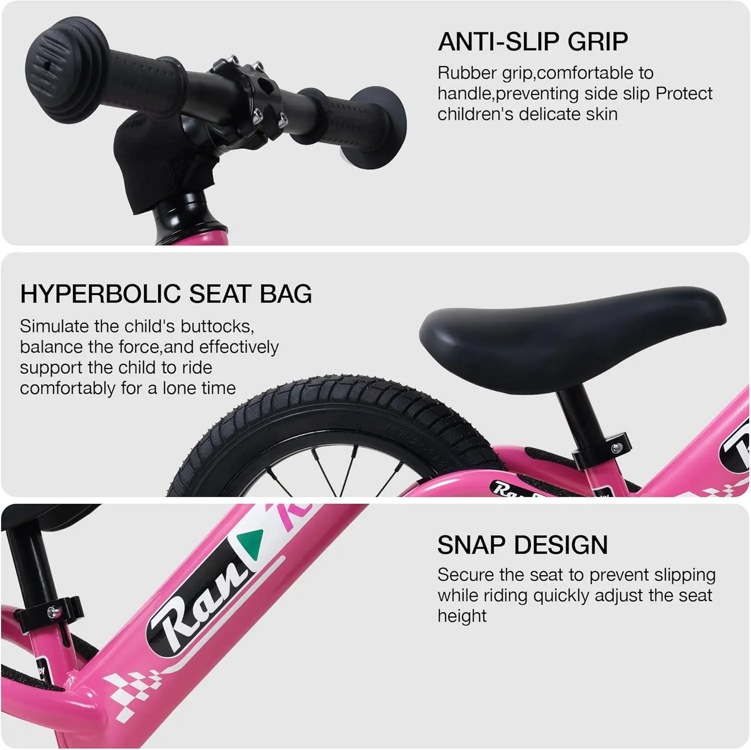 Kids Balance Bike Ultralight Durable Aluminum Alloy Frame 12 Inch EVA Wheel for Toddlers Age 2~5 Years, Pink