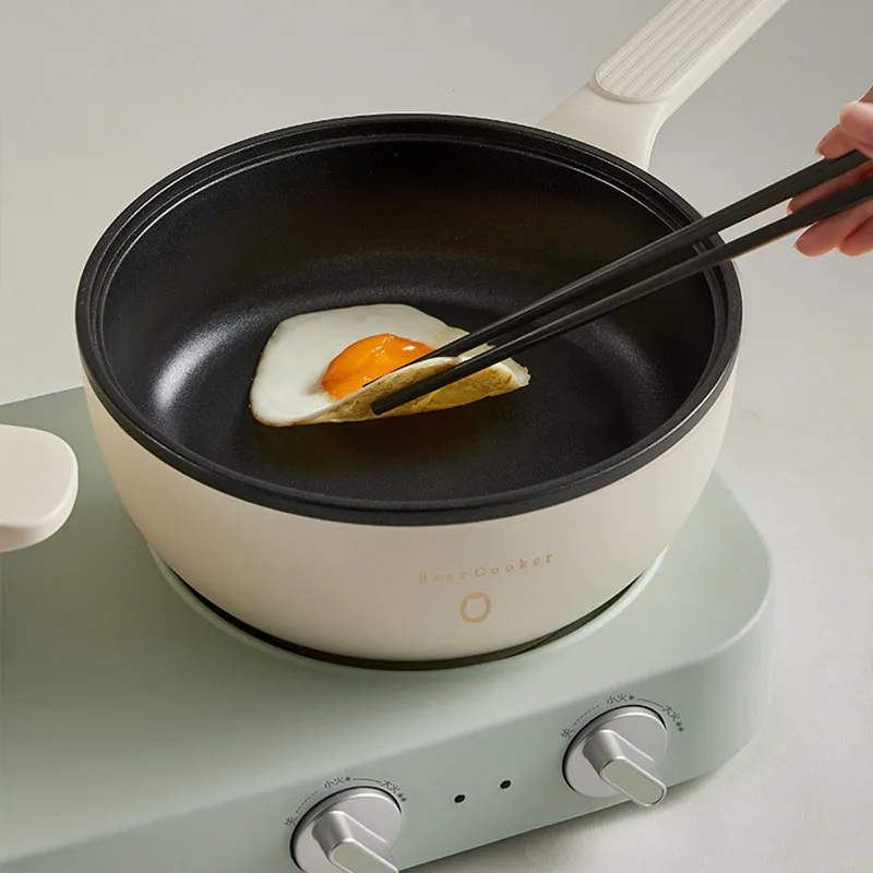 หม้อหม้ออาหารไฟฟ้าสองชั้นรูปหมีหม้อทอดไฟฟ้าอเนกประสงค์1400W หม้ออาหารแยกหม้อเคลือบสารกันติด