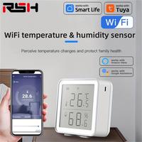 RSH Tuya LED Digital WiFi Temperature&Humidity Sensor Indoor Wireless Temperature Hygrometer APP Voice Control Alexa Google Home
