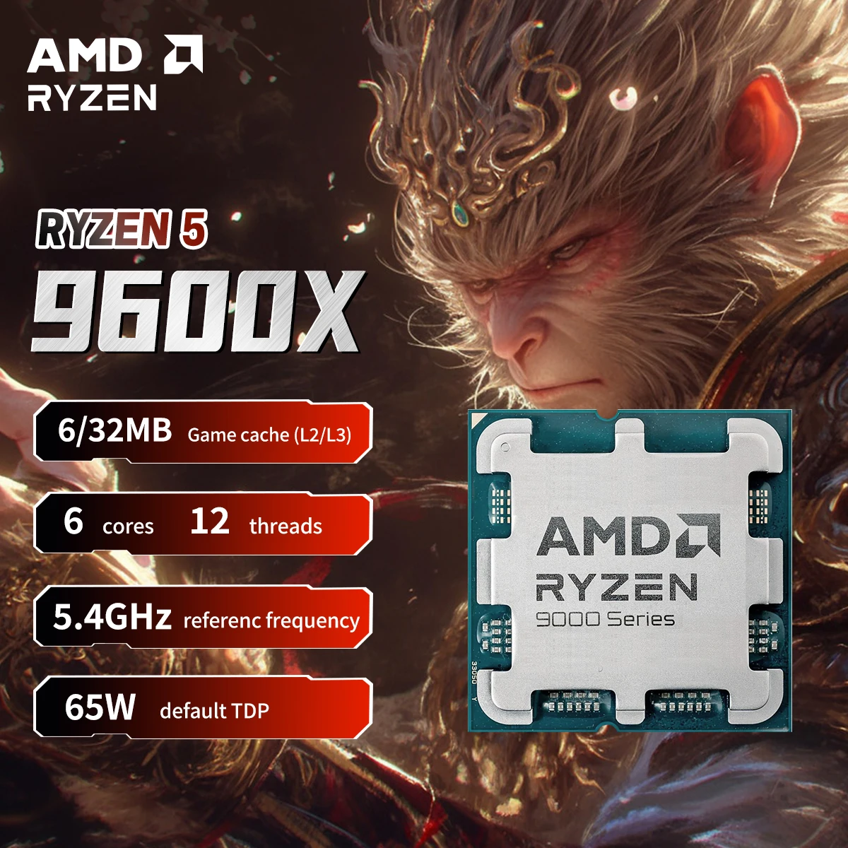 AMD Ryzen 5 9600X R5 9600X 5.4GHz 6-Core 12-Thread 4NM 38M Desktop Processor Socket AM5 CPU Gaming Processo but no fan