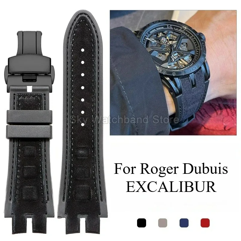 

Ремешок для часов Roger Dubuis EXCALIBUR из натуральной кожи, 19x28 мм, с двойным выпуклым креплением, дышащий, черный, синий, серый, с раскладывающейся застежкой