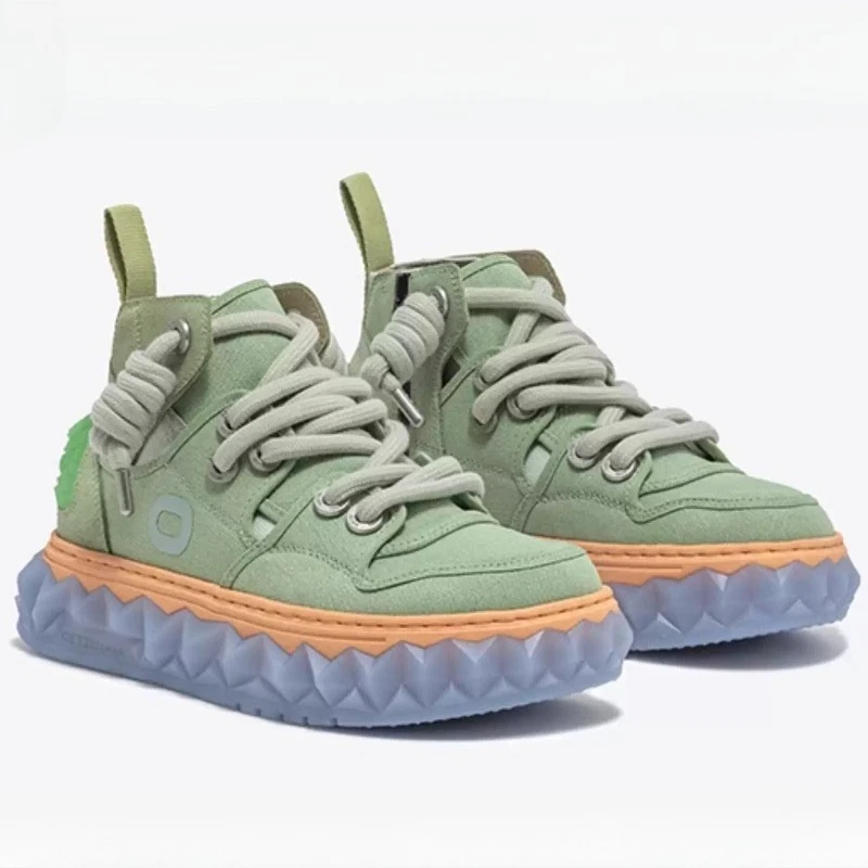 

Thick Soled Canvas Leather High Top Casual Sports Shoes for Women's Comfortable Breathable Sneakers Fashion Iceberg Jelly Shoes