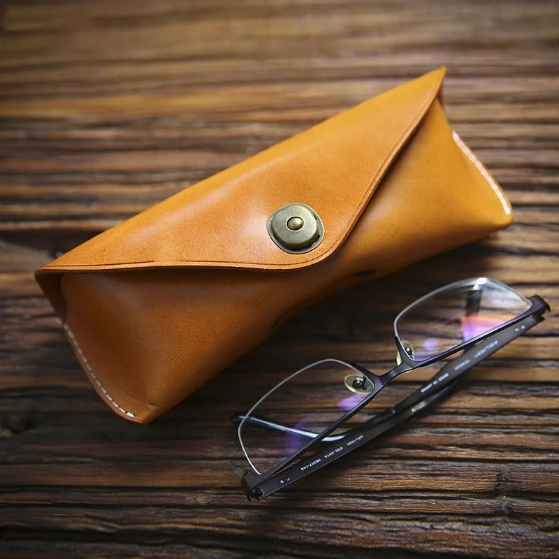 Genuine Cow Leather Eye Glasses Case Vintage Handmade Hard Eyewear Accessories Sunglasses Cases Luxury Spectacles Box Bag Holder