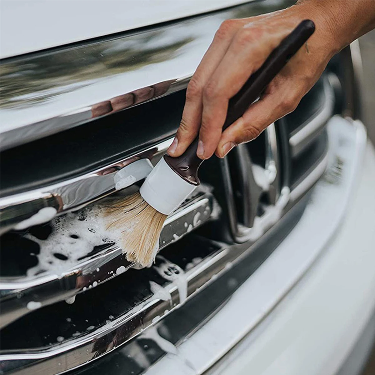 3 putih campuran bulu sikat Detailing mobil untuk roda pembersih, lencana mesin, AC ventilasi sikat Detailing mobil