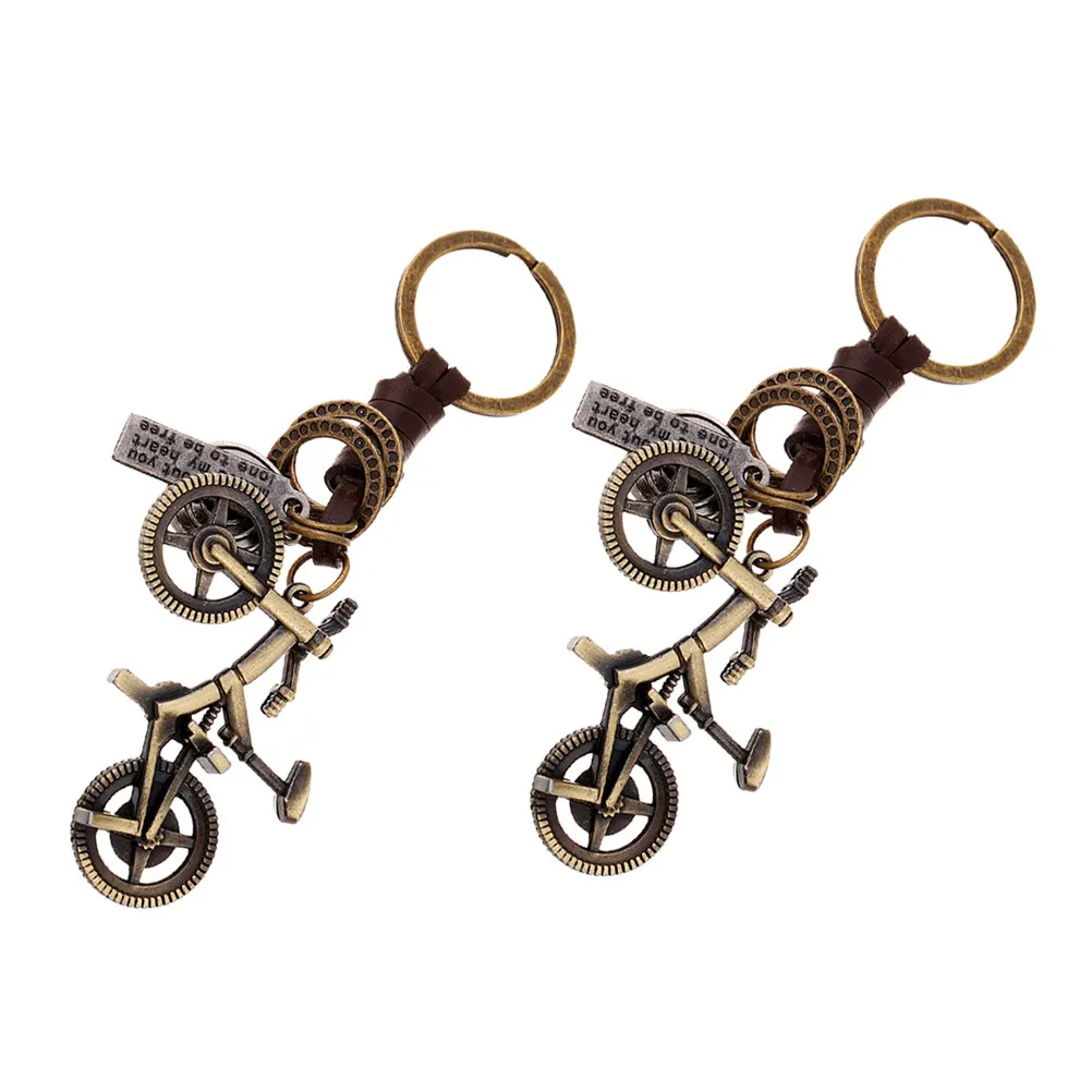 2Pcs Vintage Bronze Alloy Bicycle Keychain – 3D Mini Bike Pendant Retro Motor Key Ring Charm for Men & Women