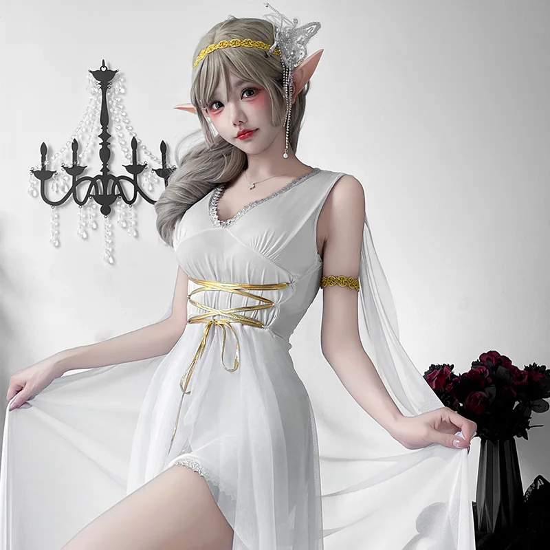 Adult Fairy Costume White Long Dr loween Cosplay Performance Outfit Godd Sle Women's Traditional Ethnic Stage Costume