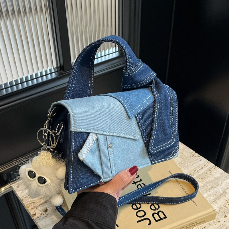 Luxury Designer Jeans Bag Women Denim Crossbody Bags For Women 2024 New Small Square Handbag Knotted Handle Tote Clutch Bag