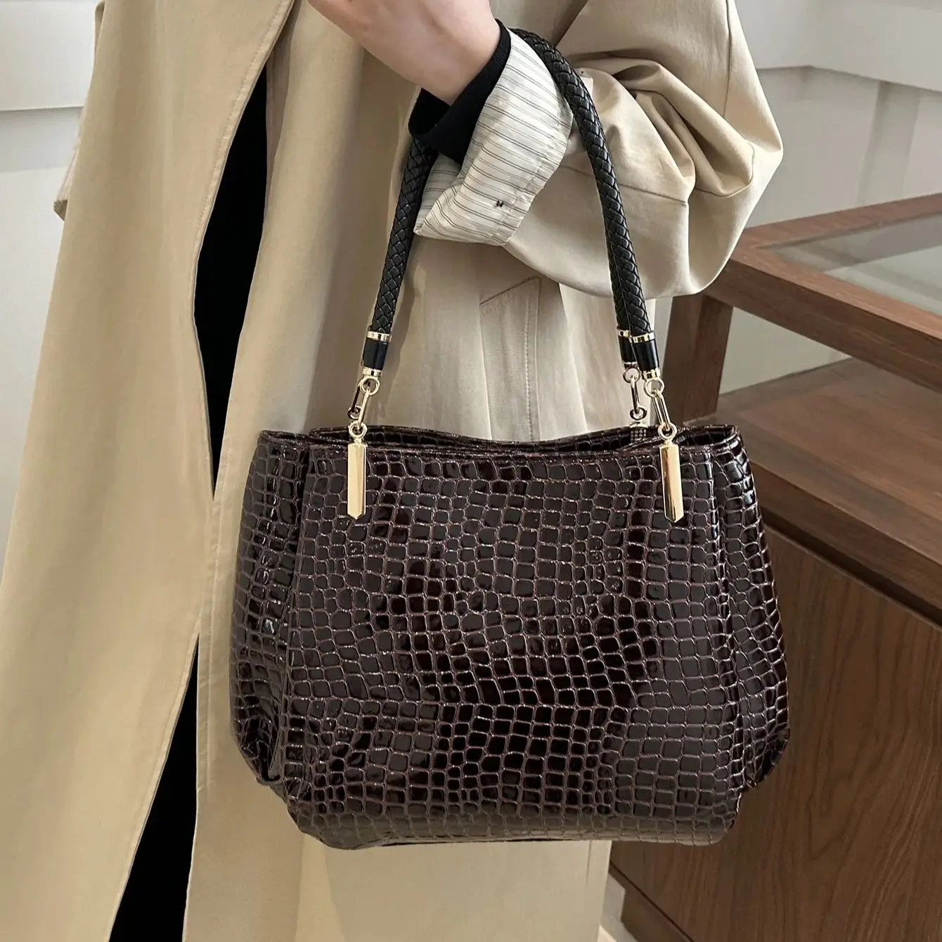 

Luxury Ladies Hand Bags Purse Fashion Shoulder Bags Bolsa Sac Crocodile Famous Designer Brand Bags Women Leather Handbags