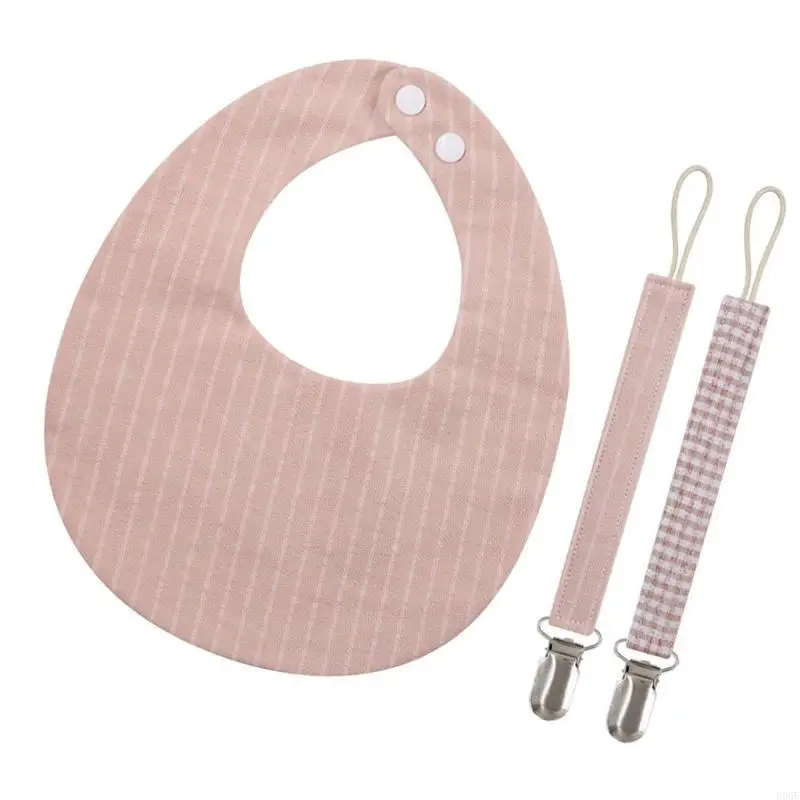e06f baby Linen Cotton Cotton Bib Pacifier Chain Clips مجموعة مزدوجة من جانب الشبكة