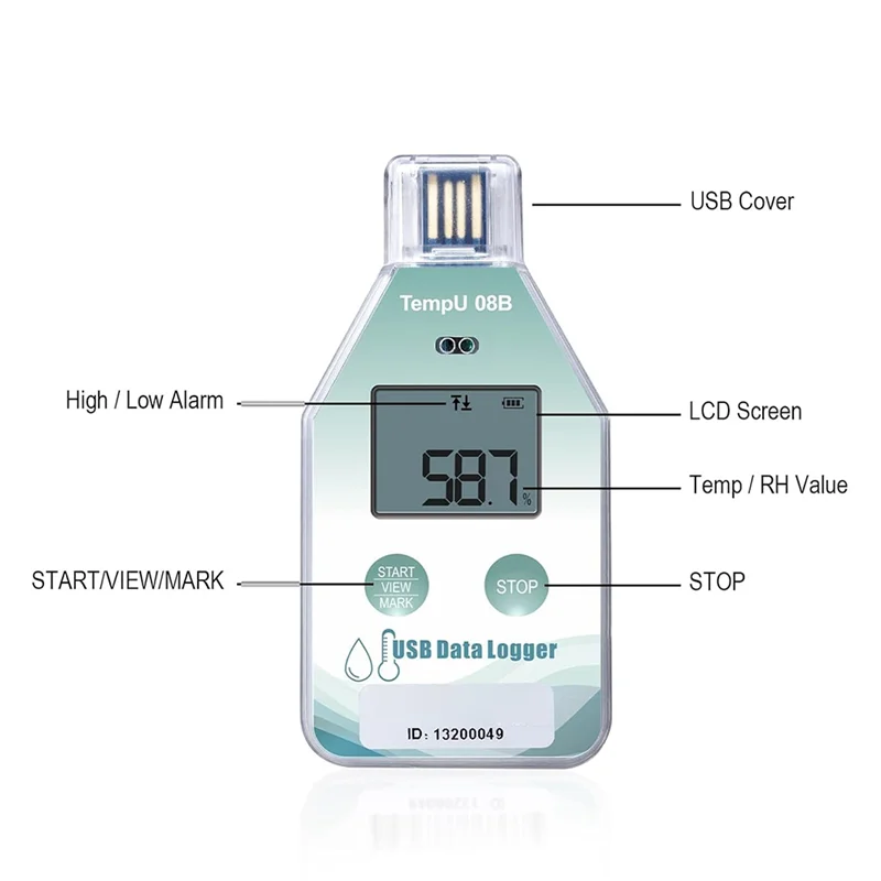 ABJN-مسجل درجة الحرارة USB القابل للتصرف للثلاجات، يتضمن تقارير PDF/CSV المولد تلقائيًا - 5 عبوات