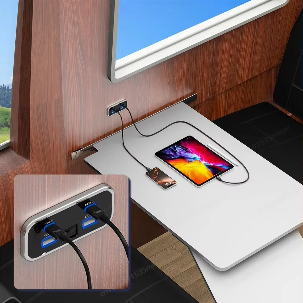 Travel Charging Black 4-Port USB Socket 4 Port Charger For Car And Boat Marine USB Charger Operates On 12V Or 24V