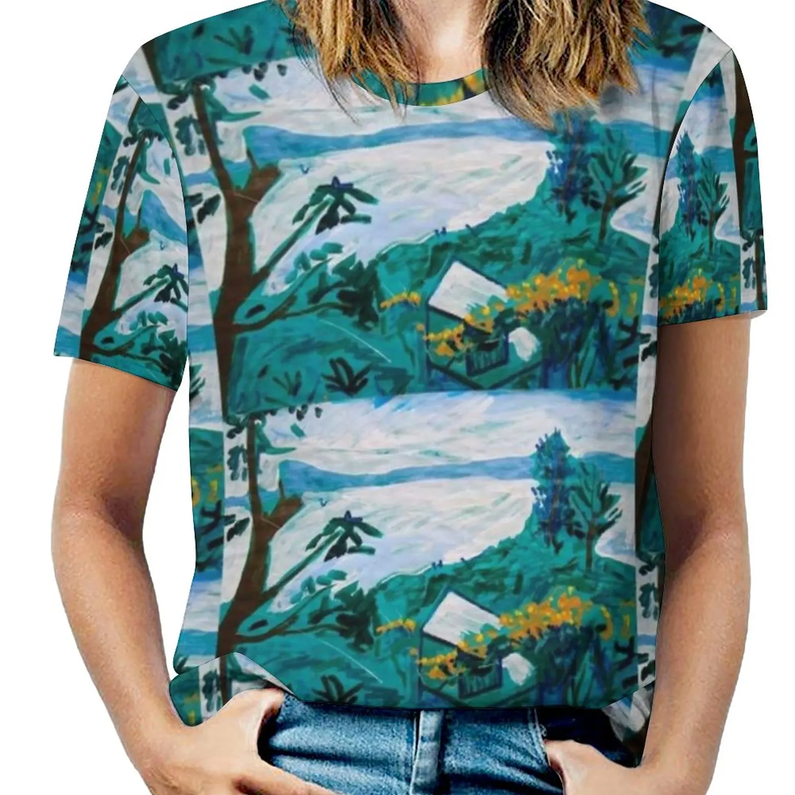 Davies Road Woman'S T-Shirt Spring And Summer Printed T Shirts Crew Neck Pullover Top Fromlifeskecth Landscape