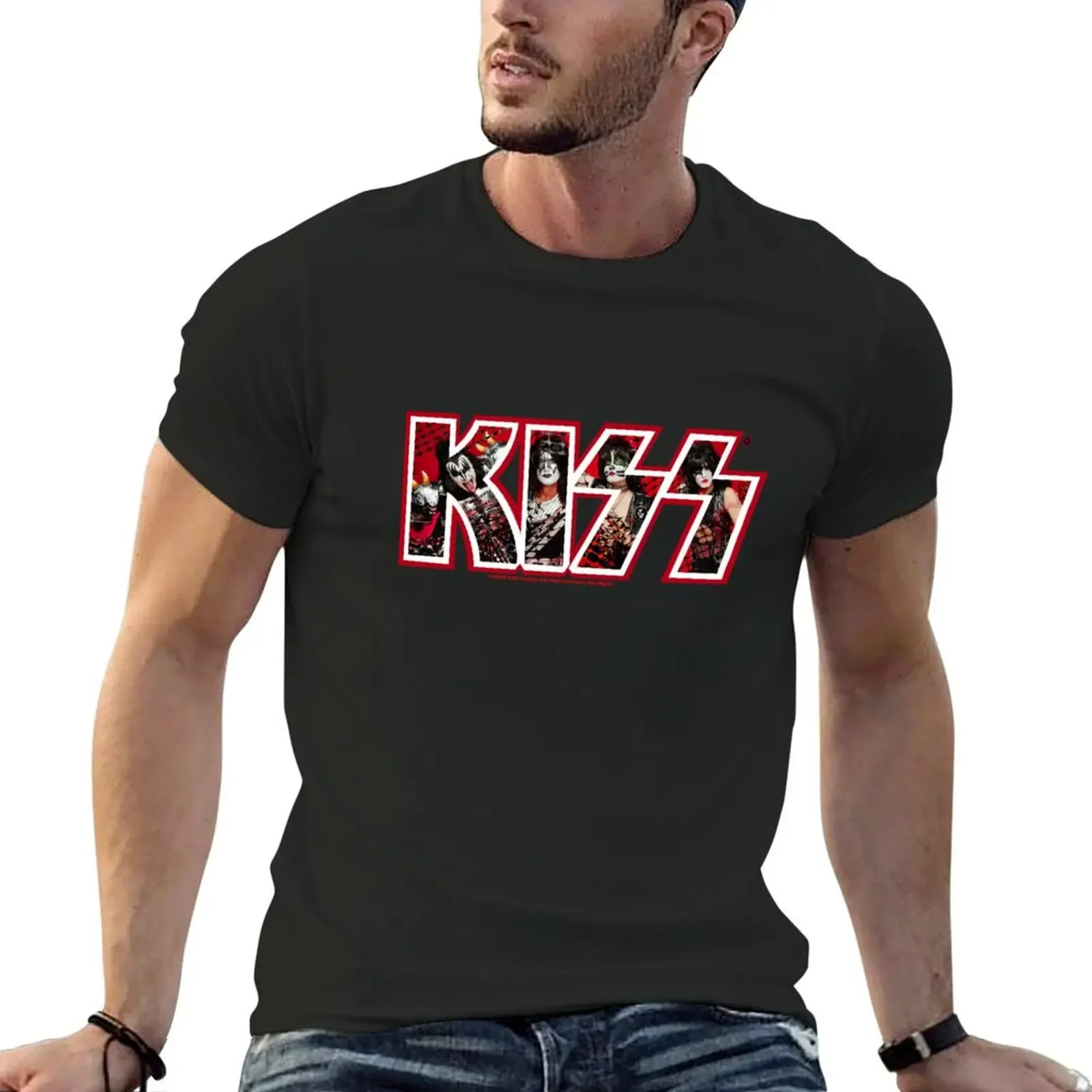 

Футболка с логотипом Kiss с фото группы, футболки с голубым архивом из аниме, футболки с винтажным графическим рисунком, мужские футболки больших и высоких размеров