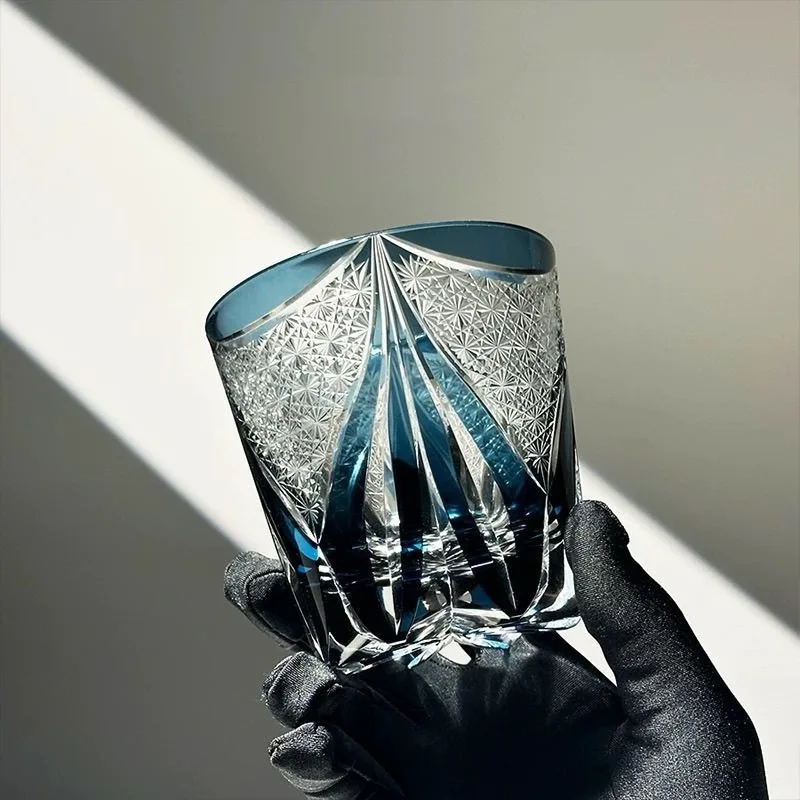 Sanctuary blue ice crystal glass wine glass high value engraved glass high value