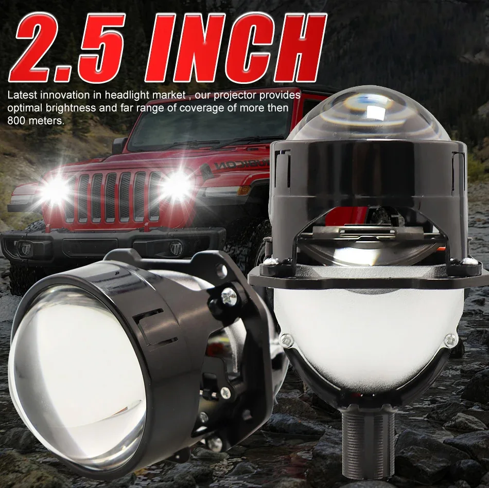 

H4 H7 Led Lenses 2.5 Inch Bi Led Projector Lens 9005 9006 Car Headlight Bulb 40000LM 90W 6000K Diode Turbo RHD/LHD Universal 12V