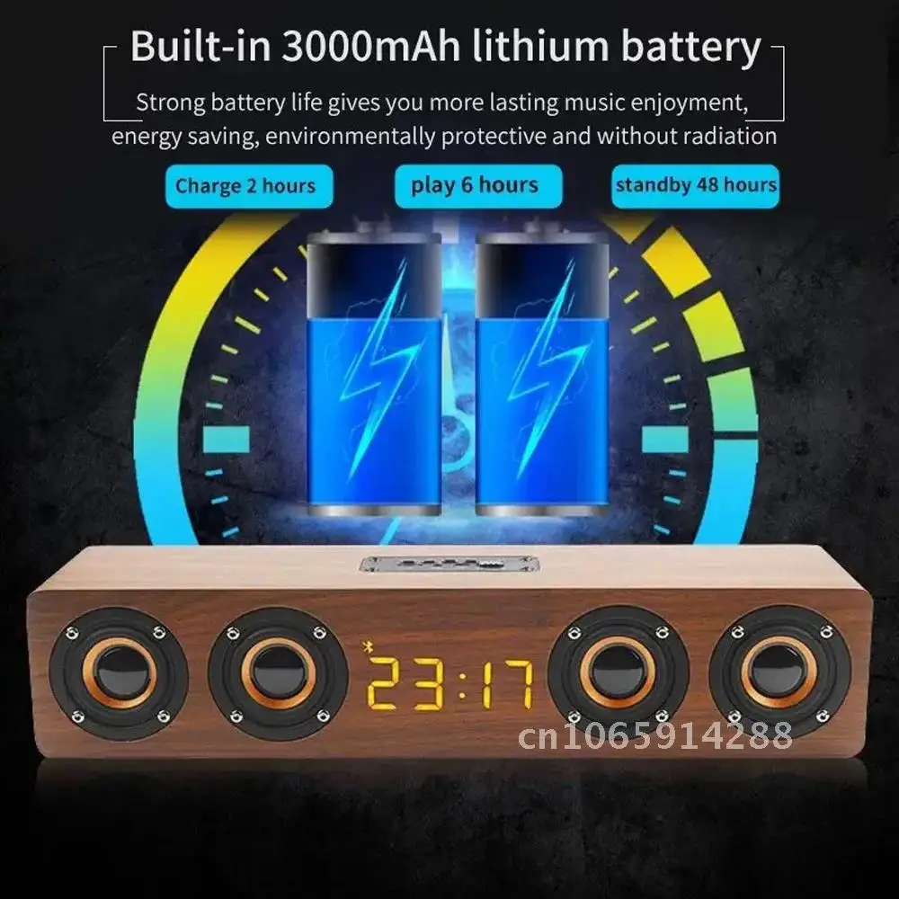 

Rechargeable Wooden Alarm Clock with Bluetooth Soundbar Subwoofer Speaker Decoration E-sport Game and Home FM for Room Radio or