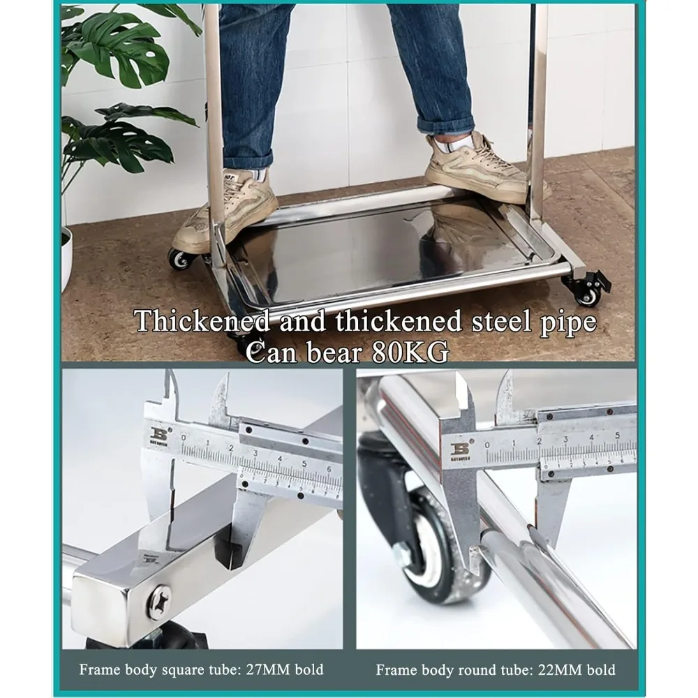 ممسحة مبللة من الفولاذ المقاوم للصدأ قائمة على الأرض وحامل مكنسة مع رف تخزين أدوات قابل للإزالة