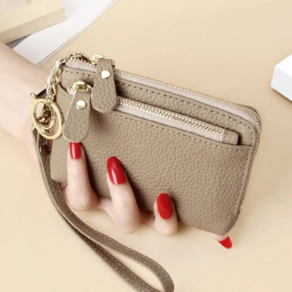 Fashion Cowhide Women Wallets Multi Functional Multi Card Slots Wallet Solid Color Zipper Purses