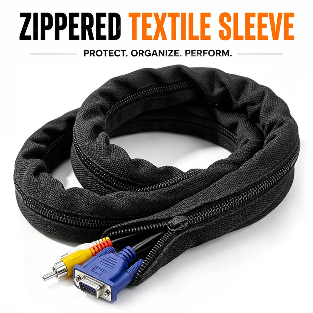 100 150cm Black Cable Organizer Zipper Type TV Computer Cable Sleeve Insulated Protective Office Cable Hidden Storage Management