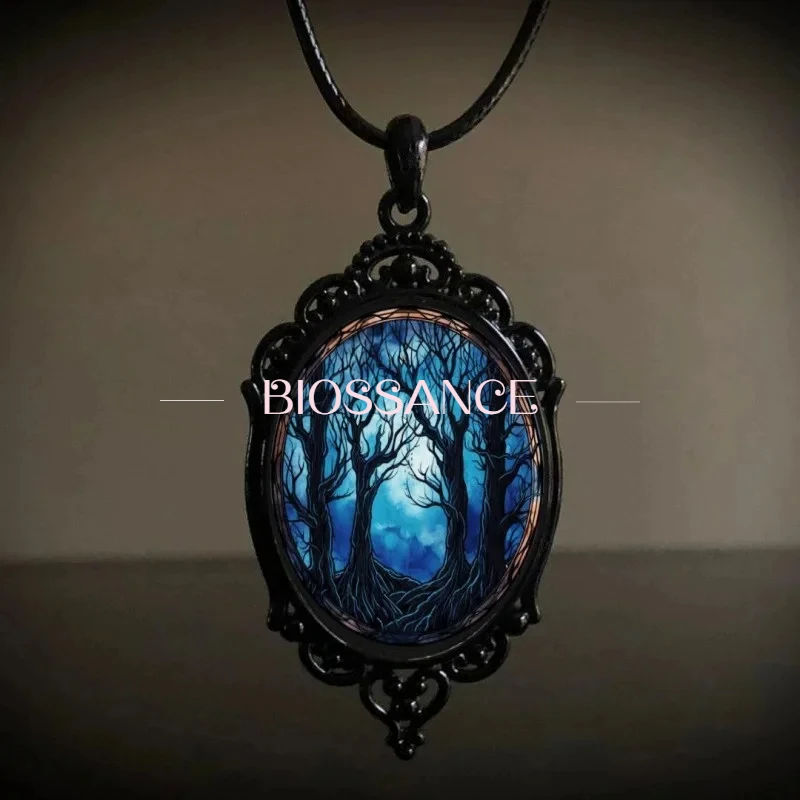 BIOSSANCE New Retro Gothic Witch Dark Forest Castle Pendant Necklace for Men Women Punk Jewelry Accessories Gift Wholesale