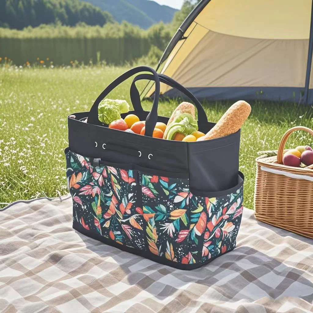 حقيبة تخزين كبيرة قابلة للطي، حقيبة قماش أكسفورد - محمولة ومتينة، 8 جيوب منظمة للمنزل وحقيبة تخزين مكتب الشواء في الهواء الطلق