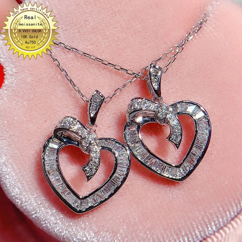 

18k Au750 White Gold Natural diamond Necklace 0.3Carat heart Necklace Wedding Party Engagement Anniversary Fashion Elegance