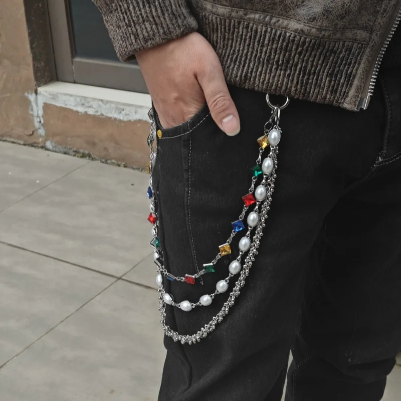 Delicate Color Rhinestone Three Layers Pearl Pants Chain Fashion Icon One's Waist Luxury Accessories Minimalism Hip Hop Jewelry