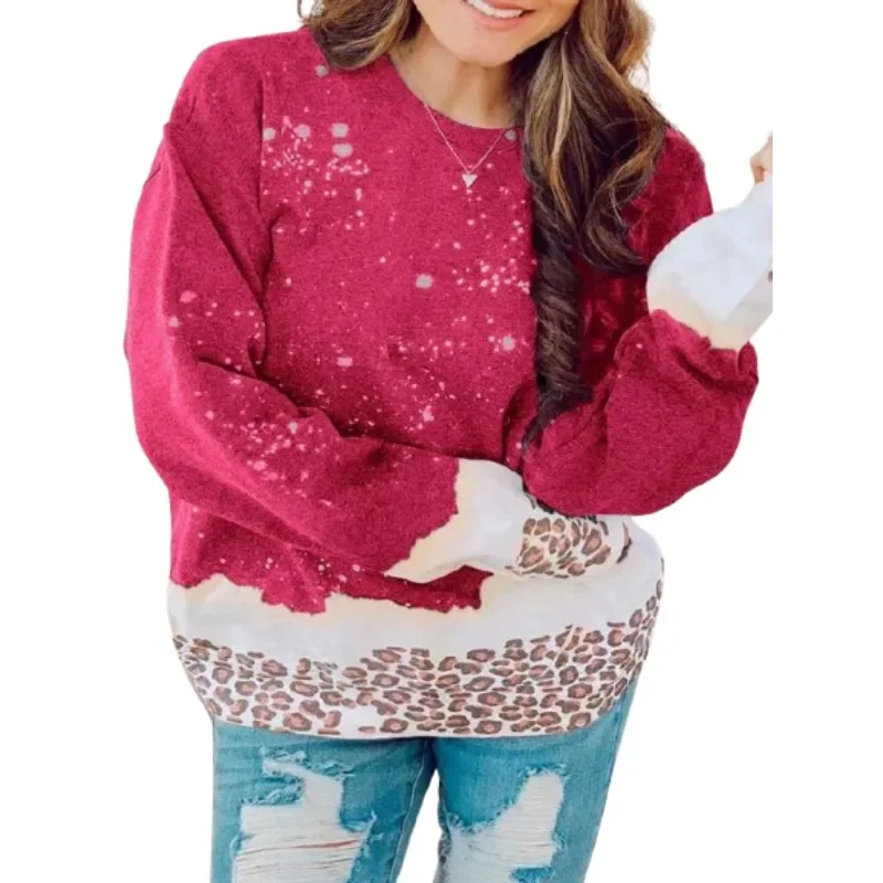 حجم كبير 1XL-5XL جديد المرأة موضة الخريف الشتاء البلوفرات السيدات عادية الجولة الرقبة ملابس منقوشة بكم طويل هوديي القمم