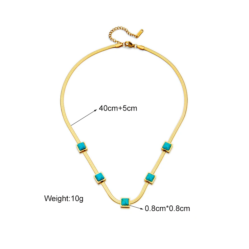 LAMENGLY 316L Stainless Steel Square Blue Stone Choker Necklace For Women Fashion Snake Chain Non-fading Hip Hop Jewelry Gifts