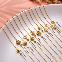 December Flower Charm Bracelet Zircon Birthstone Pendant Bracelet for Women Fashion Stainless Steel Jewelry Accessories Gift