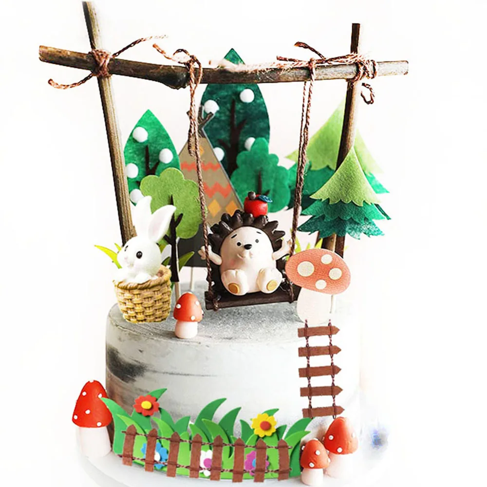 Waldtier Thema Cupcake Topper Igel Schaukel Kuchen Topper Figur Puppe Kinder Baby Dusche Geburtstag Geschenk Woodland Party Dekor – Detail 1