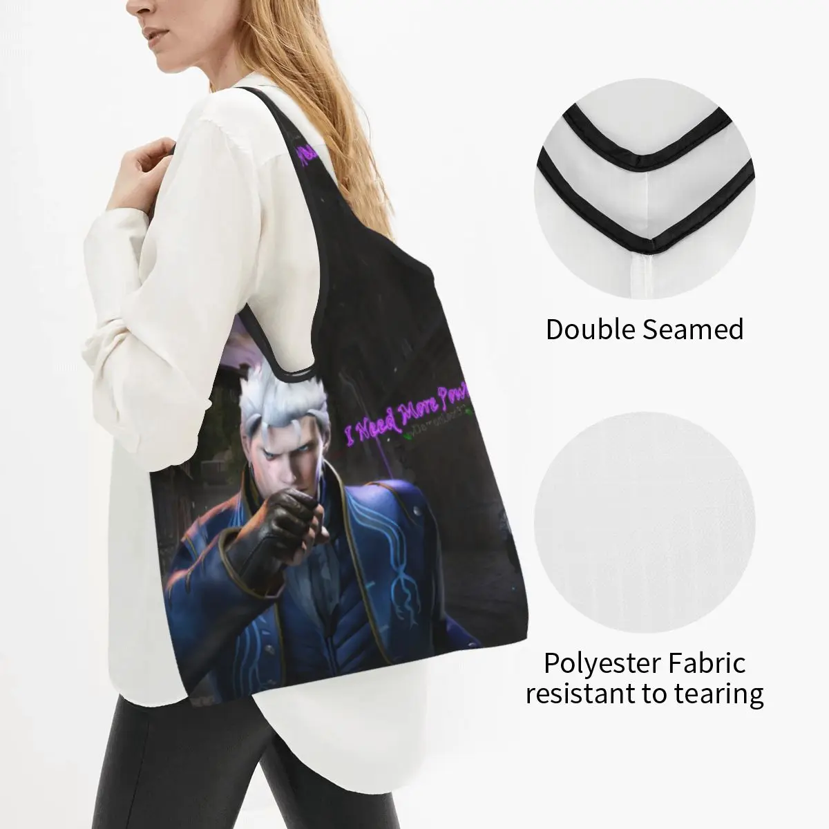 Vergil From The Devil May Cry Series Portable Tote Shopping Bags Reusable Shopper Bag Grocery Handbag Shoulder Bag