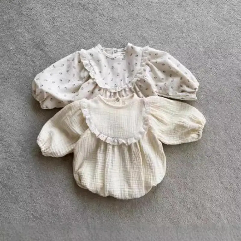 

2024 Autumn New Baby Girl Long Sleeve Floral Bodysuit Newborn Cotton Lace Collar Jumpsuit Infant Toddler Girl Clothes 0-24M