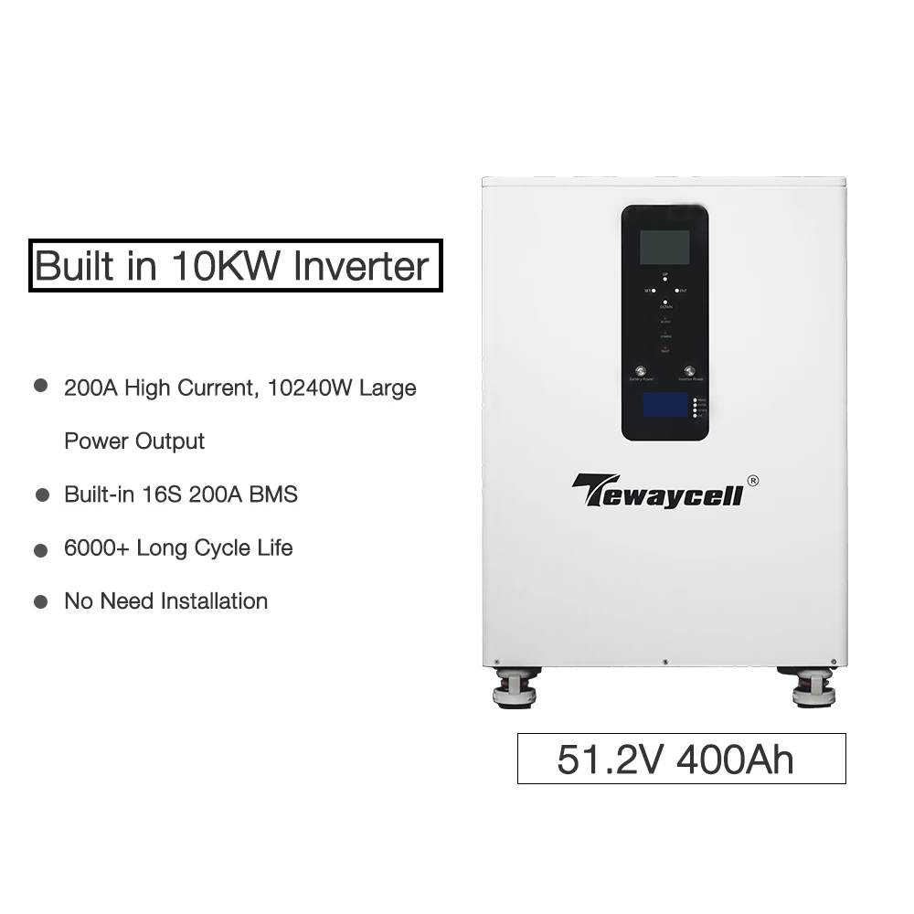 Tewaycell 20KWH Mobile ESS Solar Energy Storage System All In One 10KW Inverter 51.2V 400Ah Lithium Battery Pack
