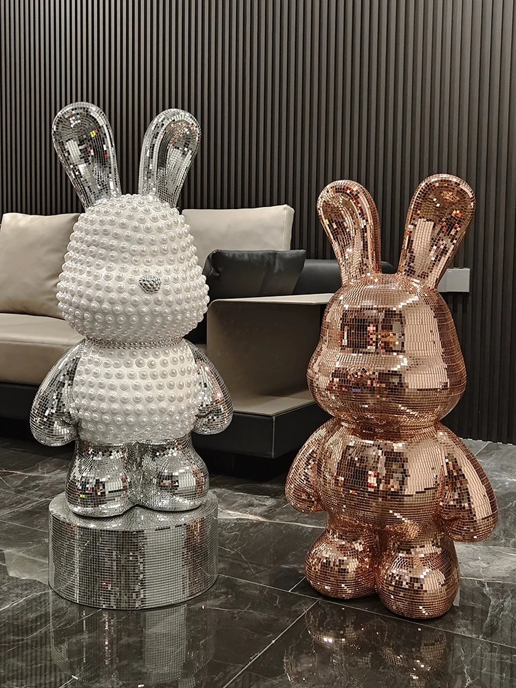 Room Decor Cartoon Sequin Rabbit Sculpture Large Floor Standing Ornaments Creative Statue Luxury Crafts Nordic Artwork Gifts