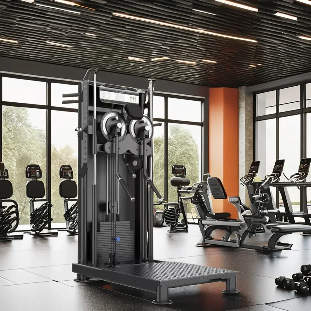 Máquina de vuelo múltiple de pie comercial 2026, entrenador de gimnasio de doble polea con apilamiento de 96kg, mangos de PVC, equipo de Fitness de fuerza