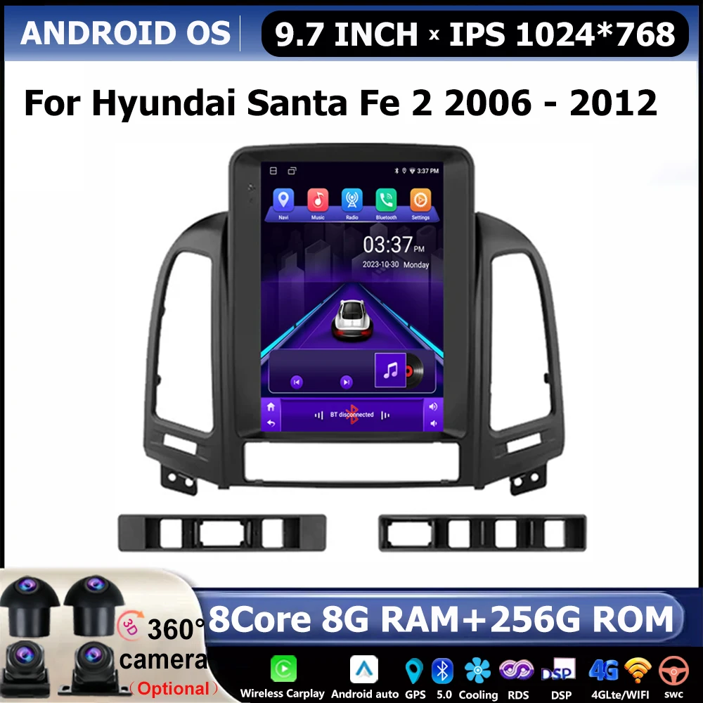 

Автомобильный радиоприемник на Android для Hyundai Santa Fe 2 2006 - 2012 9,7 дюйма, автомобильный мультимедийный видеоплеер, навигация, беспроводной Carplay BT 4G WIFI