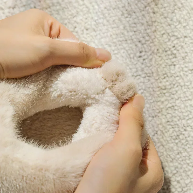 Furry Women Ankle Boots 2024 Winter Non-Slip Thicken Plush Slip-On Soft Sole Warm Cotton Shoes for Couples Platform Snow Boot