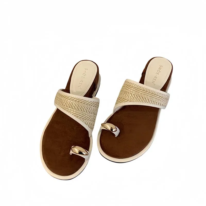 

Black Slippers For Ladies Wedge Heels Sandals 2026 Woman Thong Weaving Summer Shoes Low Heels Casual Slippers
