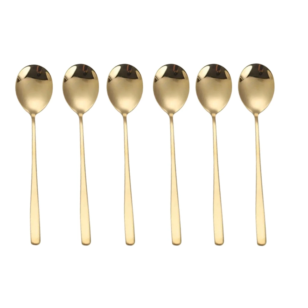 

6-piece gold stainless steel Korean dinner spoon, soup spoon, machine washable, suitable for kitchen, restaurant, wedding