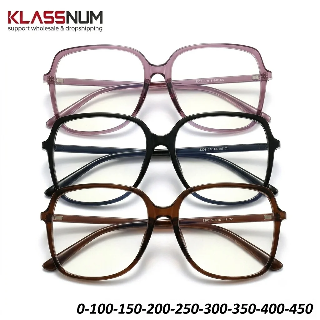 KLASSNUM Retro Square Reading Glasses For Women Men Prescription Glasses Myopia Glasse Blue Light Blocking Oversized Eyeglass