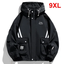 Waterproof Windbreak Cargo Jacket Men Hooded Coat Plus Size 9XL Fashion Casual Solid Color Jackets Big Size 9XL Coats Male