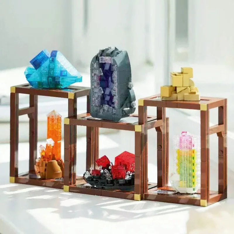 880PCS Multi-group mineral crystal ore assembled building blocks combined display frame DIY home decoration collection fun toys