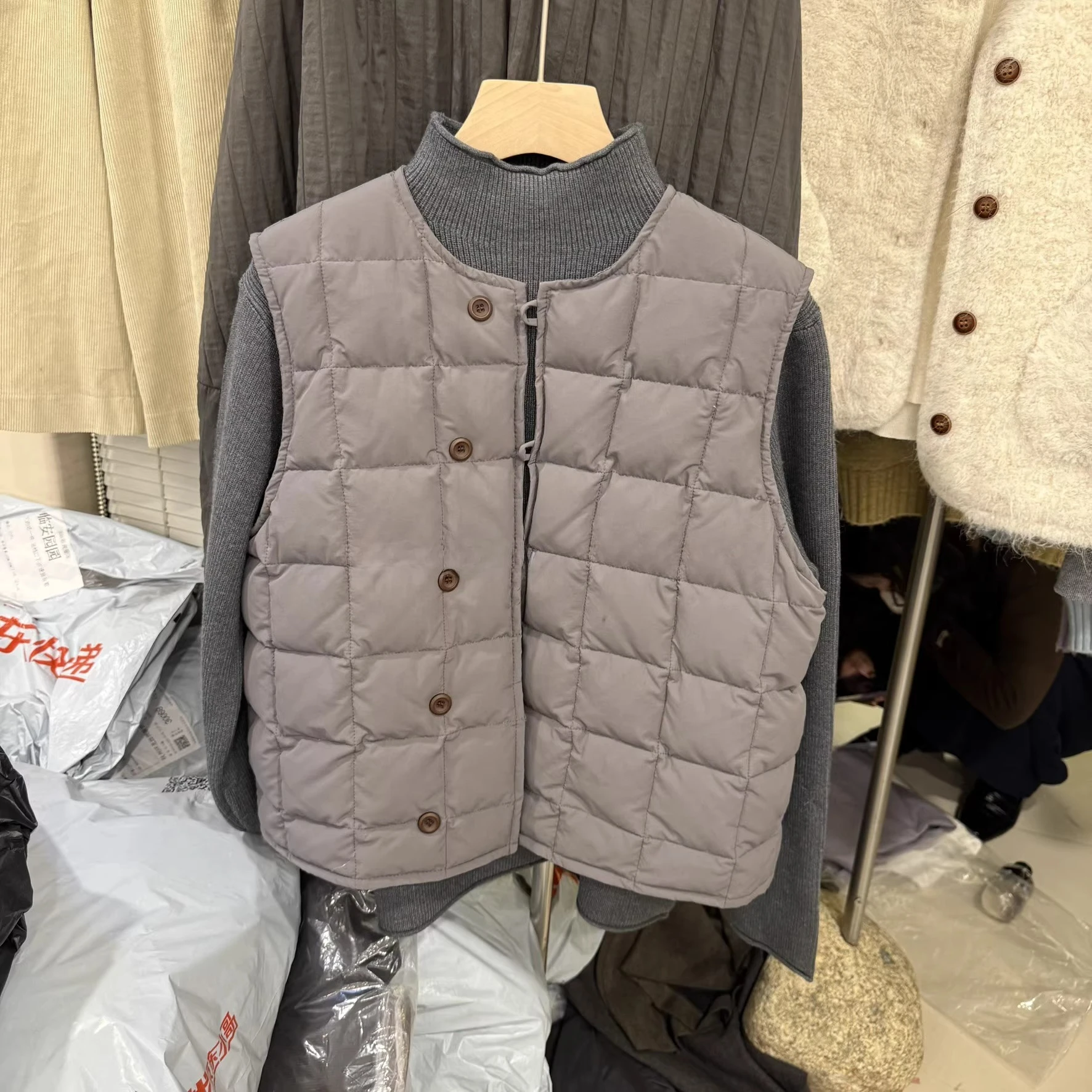 Gilet imbottito trapuntato invernale da donna Semplice girocollo modello quadrato Giacca senza maniche Canotta calda a strati Capispalla