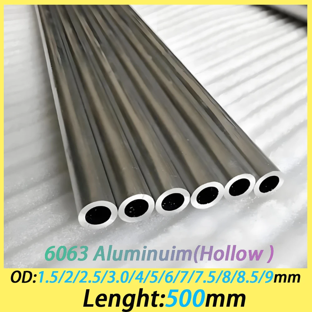 1Pcs Thickness 0.2-2.25mm 6063 Hollow Straight Round Aluminuim Tube Piping OD 1.5/2/2.5/3.0/4/5/6/7/7.5/8/8.5/9mm Lenght 500mm