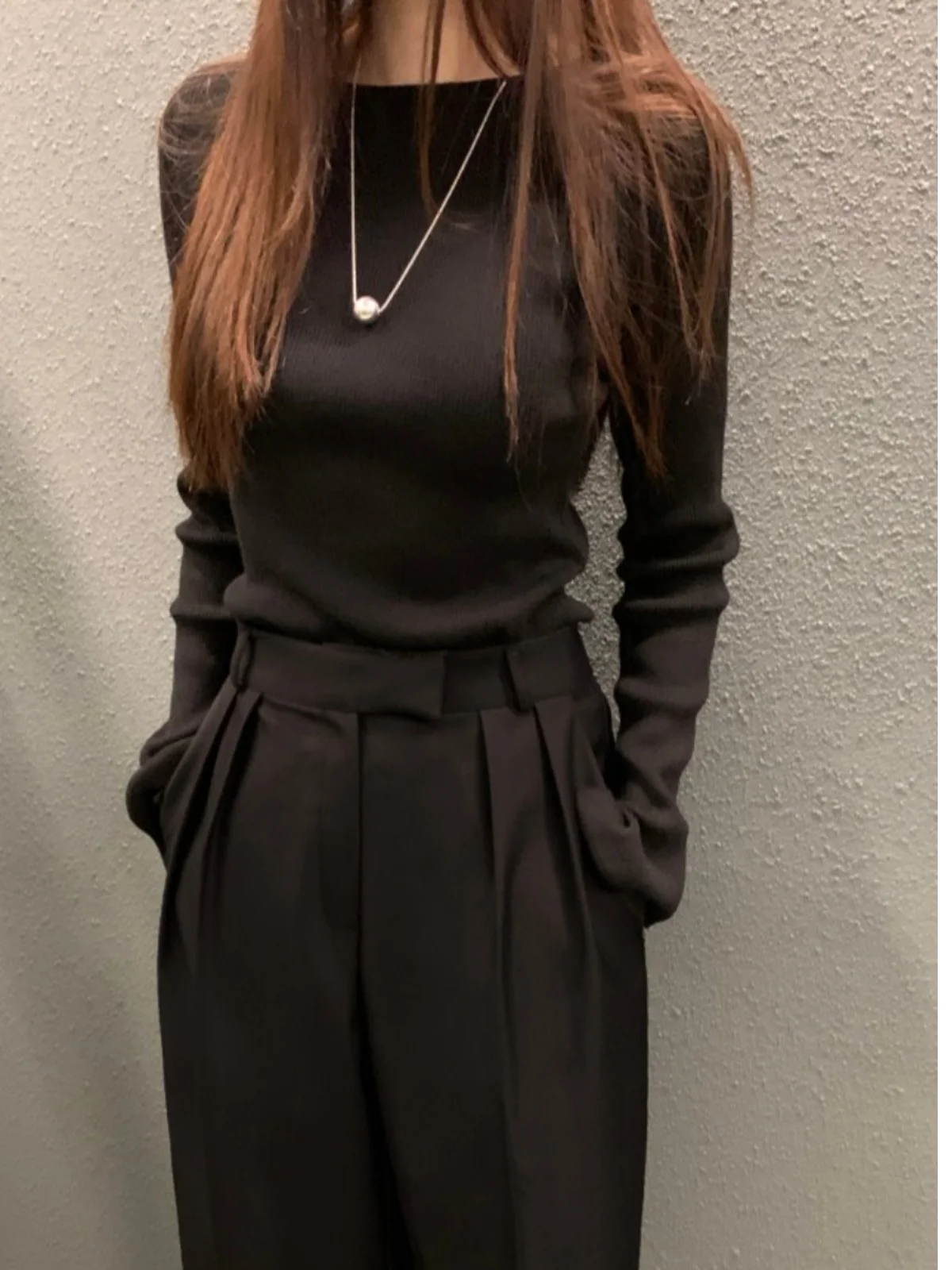 

Soft Thiened Knitted Sweater Women's Chic round Ne Slit Irregular Stripe Inner Wear Base Top Trendy Autumn Winter Sweater